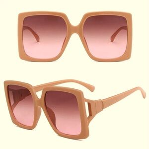 COPY - Chic Nude Oversized Square Sunglasses with Pink Lenses